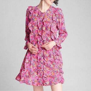 GAP Multicolor Floral Long Sleeve Ruffle Dress